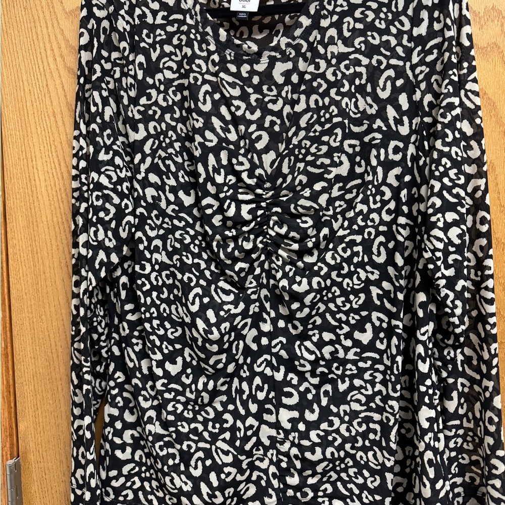 CAbi Black and White Animal Print Long Sleeve Top